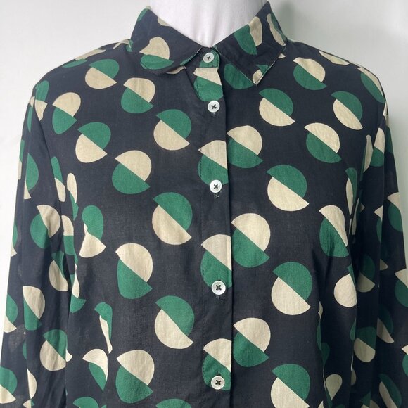 Nice Things Women's Black Green Polka Dot Pattern Button Down Blouse Size M - Picture 2 of 13